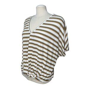 Big WaterBlue Sky Oversized V Neck Ribbed Striped Casual Shirt Sz Small Womens